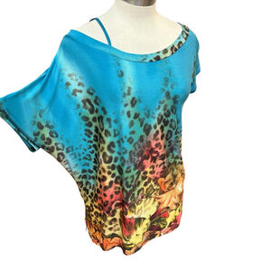 Joseph Ribkoff Womens Top Short Sleeve Asymmetric Multicolor Leopard Print Sz. 8